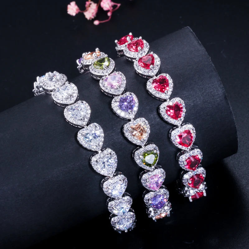 ThreeGraces High Quality Shiny Blue Cubic Zirconia Fashion Love Heart CZ Tennis Bracelet for Women Luxurious Party Jewelry BR361