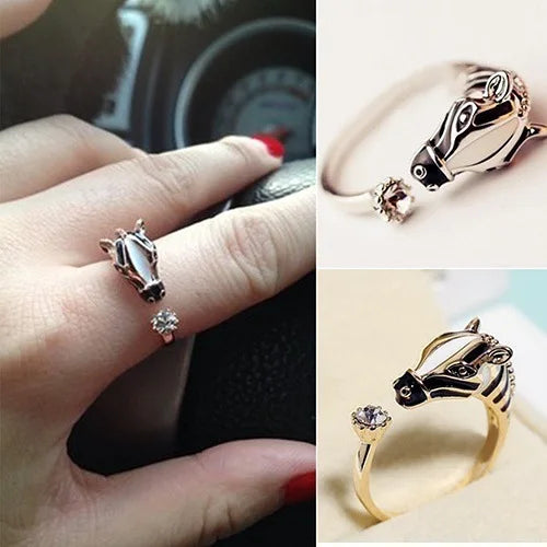 Cute Female Horse Open Gold Color Wedding Animal Rings Promise Adjustable Engagement Jewelry For Women