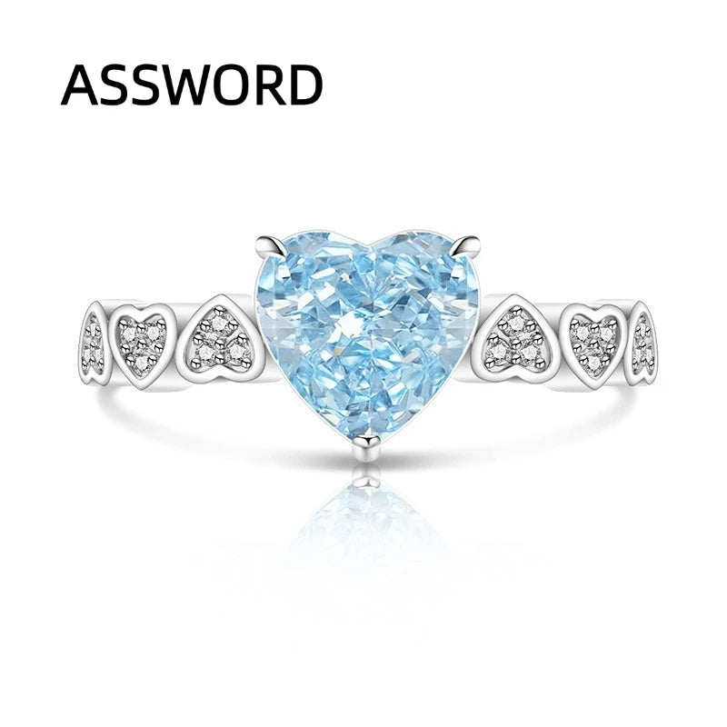 925 Sterling Silver Heart Cut Birthstone Ring for Women Multi Heart Pave CZ Band Solitaire Wedding Band Romantic Jewelry Gift