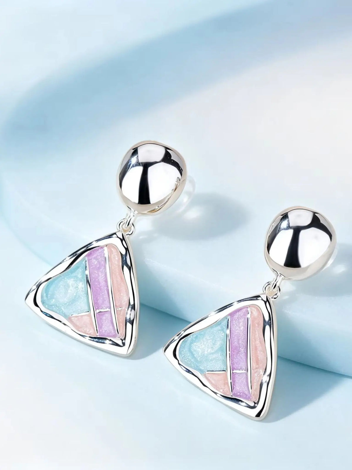 Cute Charm Female Small triangle Rainbow Enamel New Fashion Drop Dangle Earrings Unique Silver Color Wedding Jewelry For Women