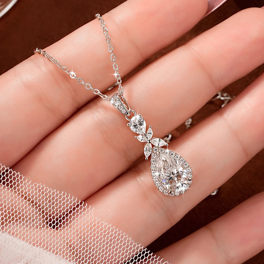 OXTAO 14K Gold Filled Teardrop Pendant Necklace 7x10.5mm Pear Shape Certified Moissanite Floral-Style Necklace for Women Jewelry
