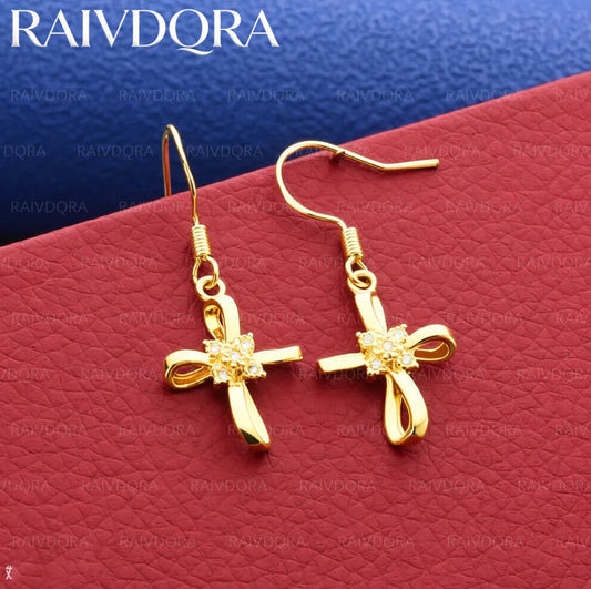 18K Gold Plated Earrings Bow Cross Drop Earrings For Women Jewelry Fashion Party And Birthday Gifts