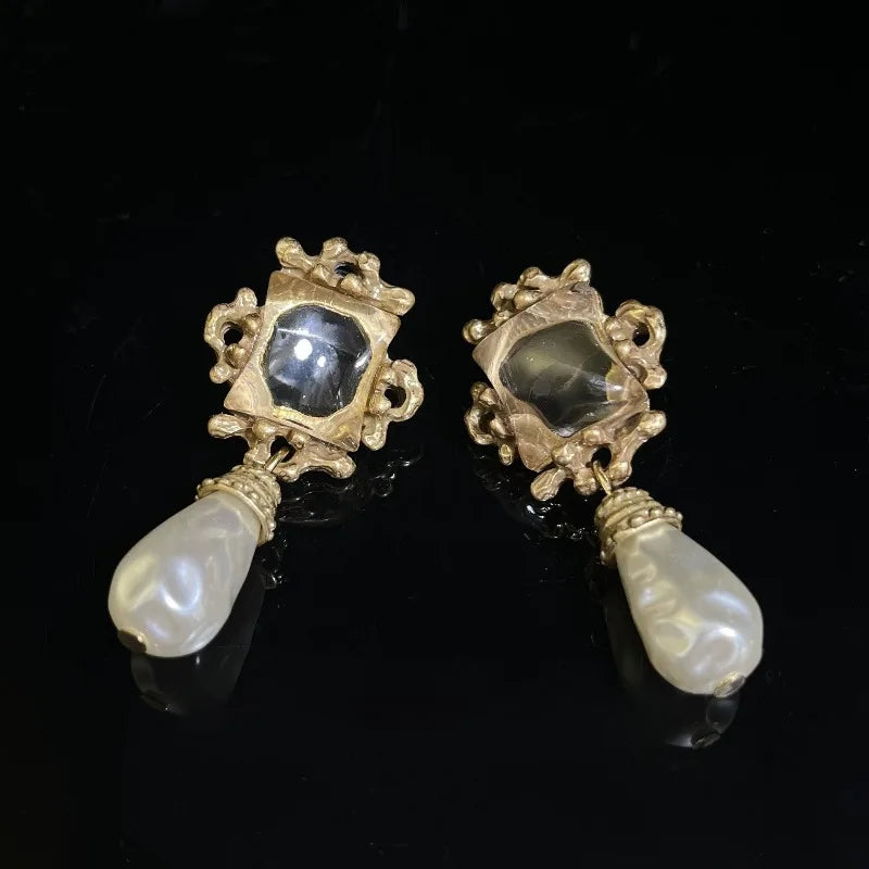 NISHIZAWA Pearls Dangle Earrings for Women Geometric Vintage Court Style Jewelry Fashion Elegant Luxury Pendientes Mujer