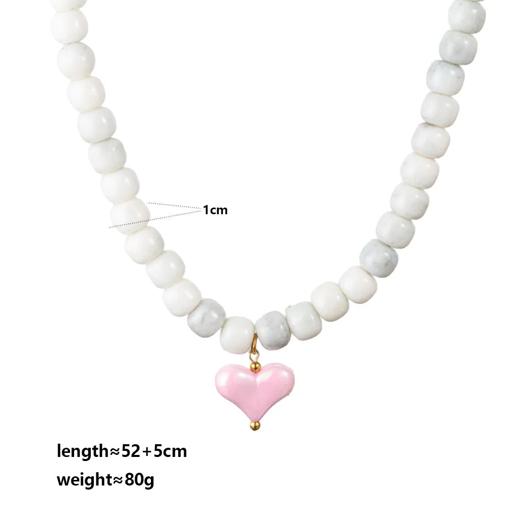 2026 European and American niche heart resin necklace handmade beaded fashion classic barrel bead DIY clavicle chain gift