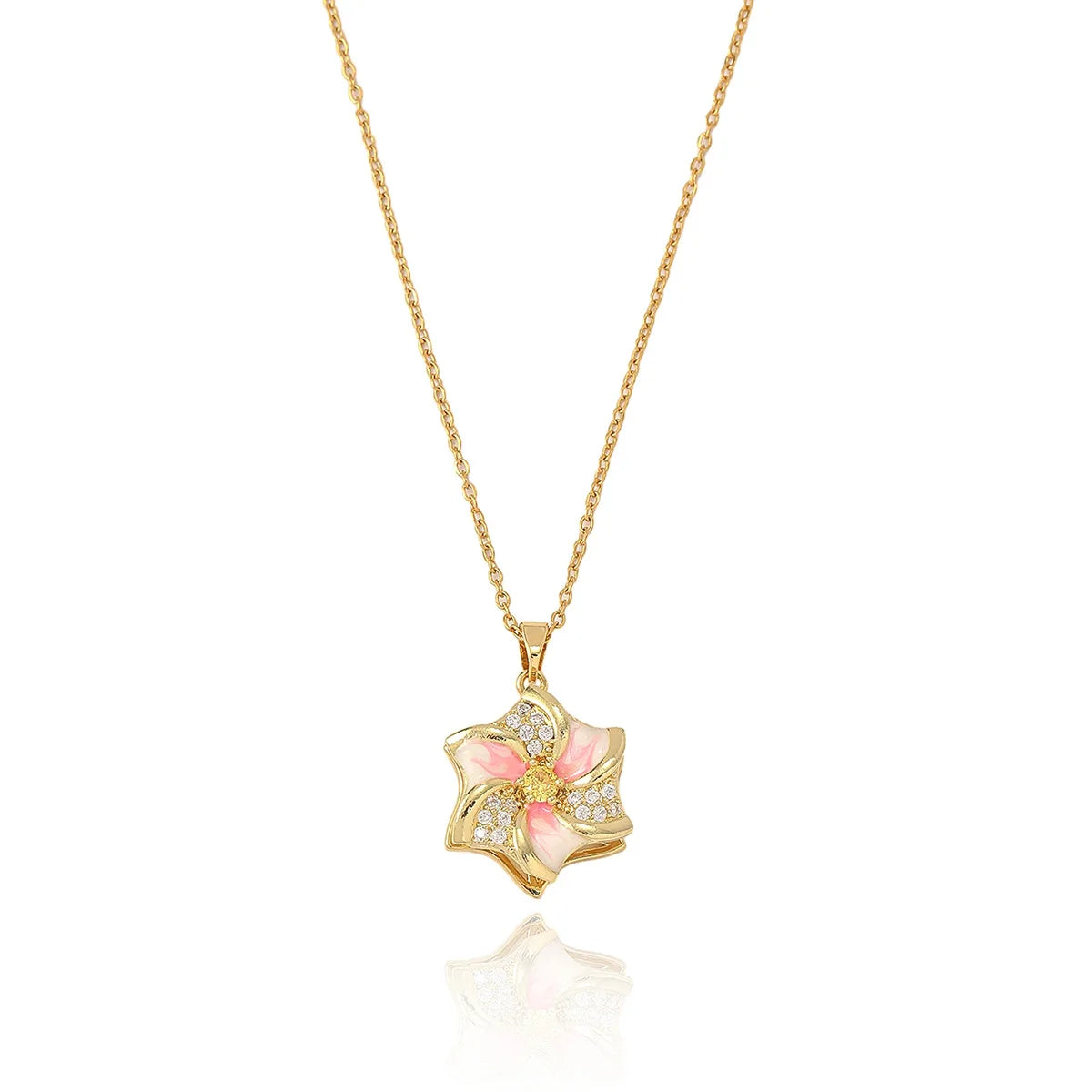 Rotatable Flower Cubic Zircon necklace, light luxury and high-end slightly Stainless Steel clavicle chain Relief jewelry