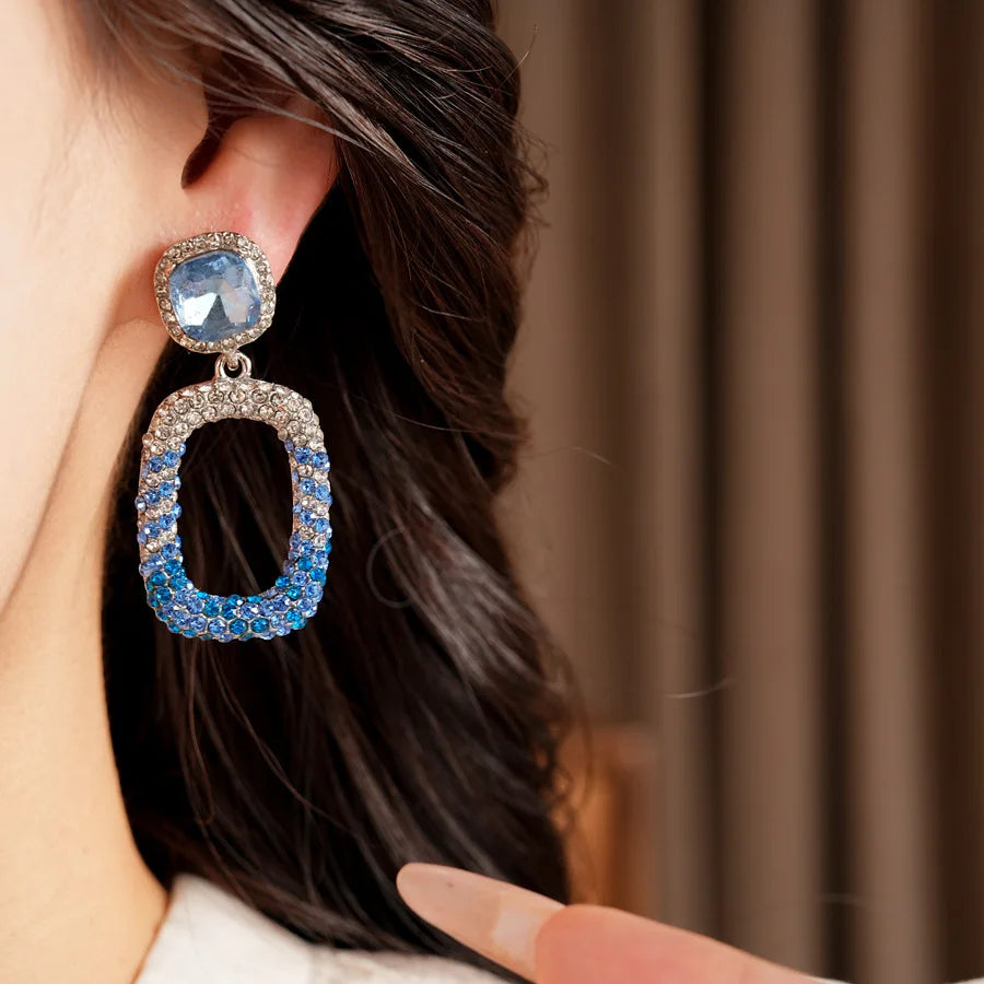 Rhinestone Hollow Square Dangle Earrings Personality Elegant Exquisite Light Luxury High Grade Fashion Ear Jewelry for Women