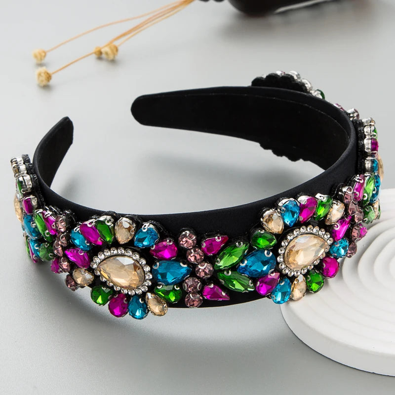 Trendy and Stylish Black Velvet Hair Hoop With Rhinestones and Ultra Sparkling Wide Brimmed Women's Palace Style Hair Accessorie