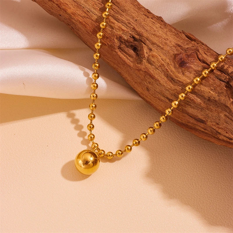 EILIECK New Fashion Stainless Steel Metal Bead Ball Necklace Bracelet Earrings For Women Trendy Waterproof Jewelry Set Gift