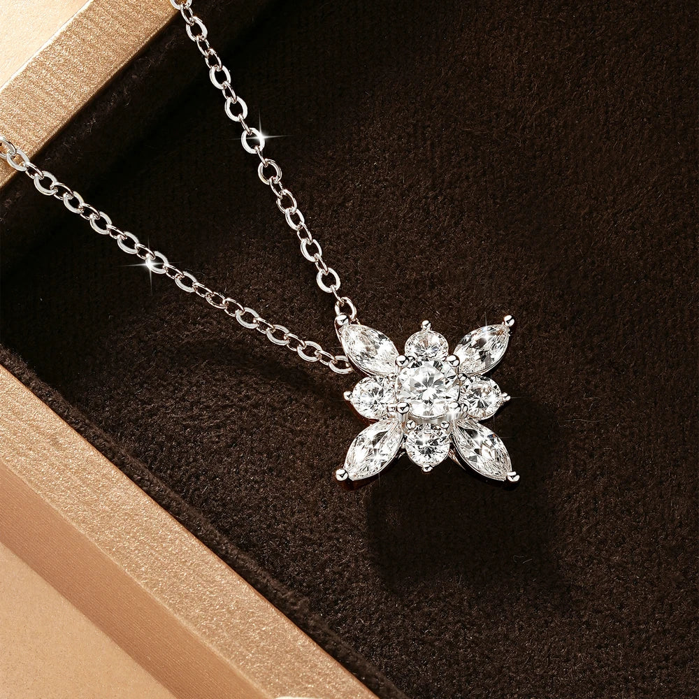 OXTAO Snow Star Moissanite Pendant Necklace 4mm D VVS1 For Women 14K Gold Filled Luxury Sparkling Charm Necklace Jewelry Gifts