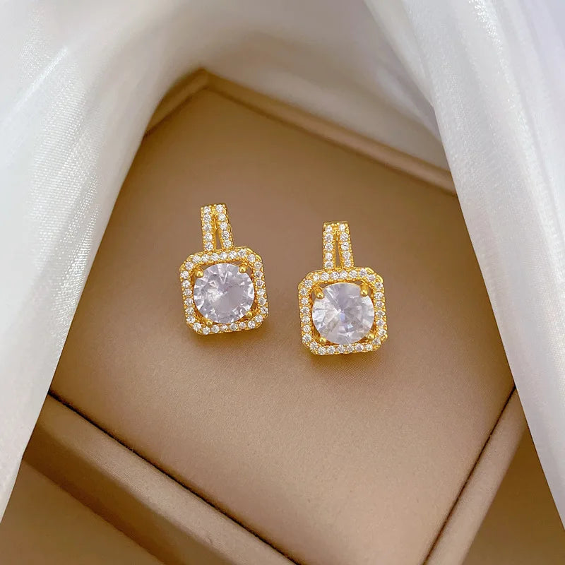 Korean Style Fashion Square Zircon Stainless Steel Necklaces For Women Luxury Elegant Female Clavicle Chain Jewelry Wholesale
