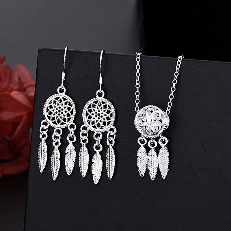 URMYLADY Fine 925 Sterling Silver Charm Necklace Earring Jewelry for Women Retro Set Wedding Gift TRENDY