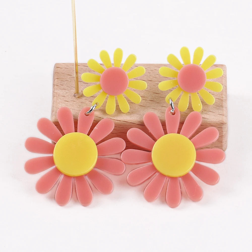 FishSheep Korean Cute Acrylic Flower Earrings for Women Trendy Geometric Daisy Pendant Drop Earrings 2022 Fashion Jewelry Gifts