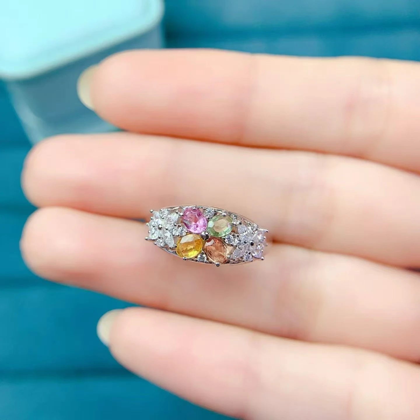 Guarantee Natural Sapphire Ring 3x4mm Multi-color Sapphire Silver Ring with Free Jewelry Certificate Gift for Women