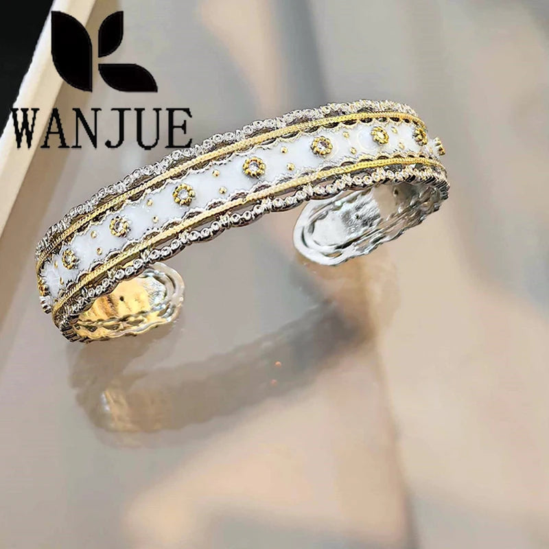 Women's fashion luxury Italian court style Manli wreath bracelet woven pattern carving paint craft jewelry party gift