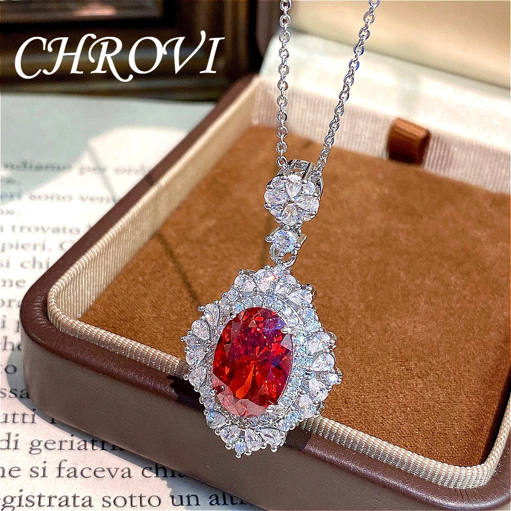 Luxury-Style 925 Sterling Silver Round Ice Flower Necklace for Women - High-Class Elegant Elliptical Full Diamond Collar Chain