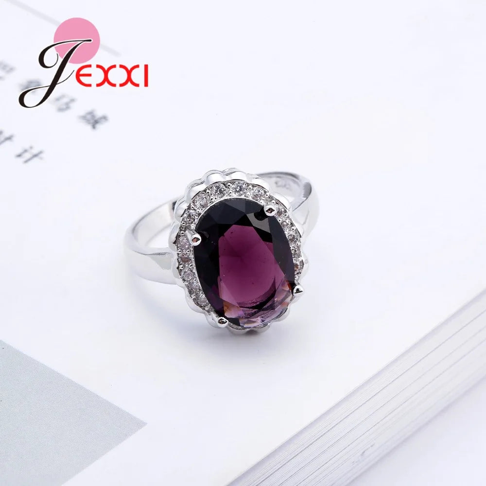 Fashion Round 925 Sterling Silver Purple CZ Cubic Zirconia Wedding Rings For Women Finger Ring Wedding Accessories