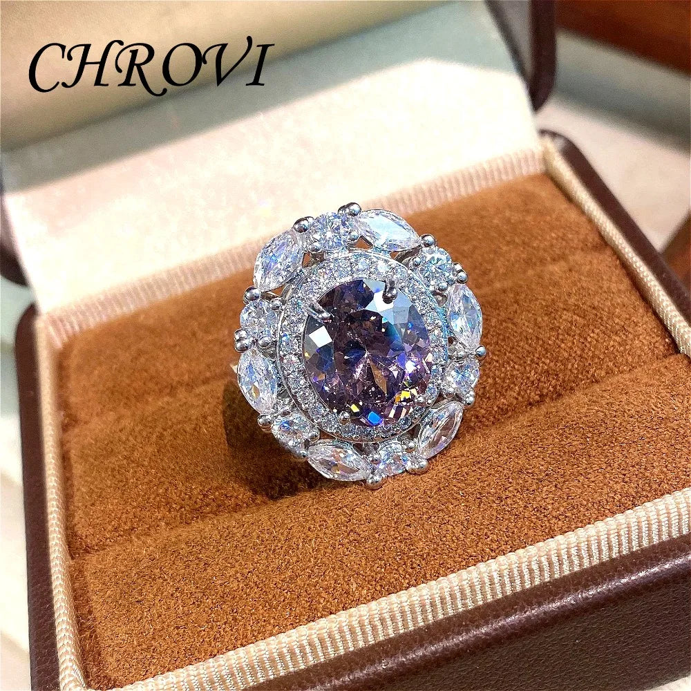 Fashionable Light Luxury 925 Sterling Silver Adjustable Gemstone Full Diamond Open Ring for Women, Versatile Millennial Style