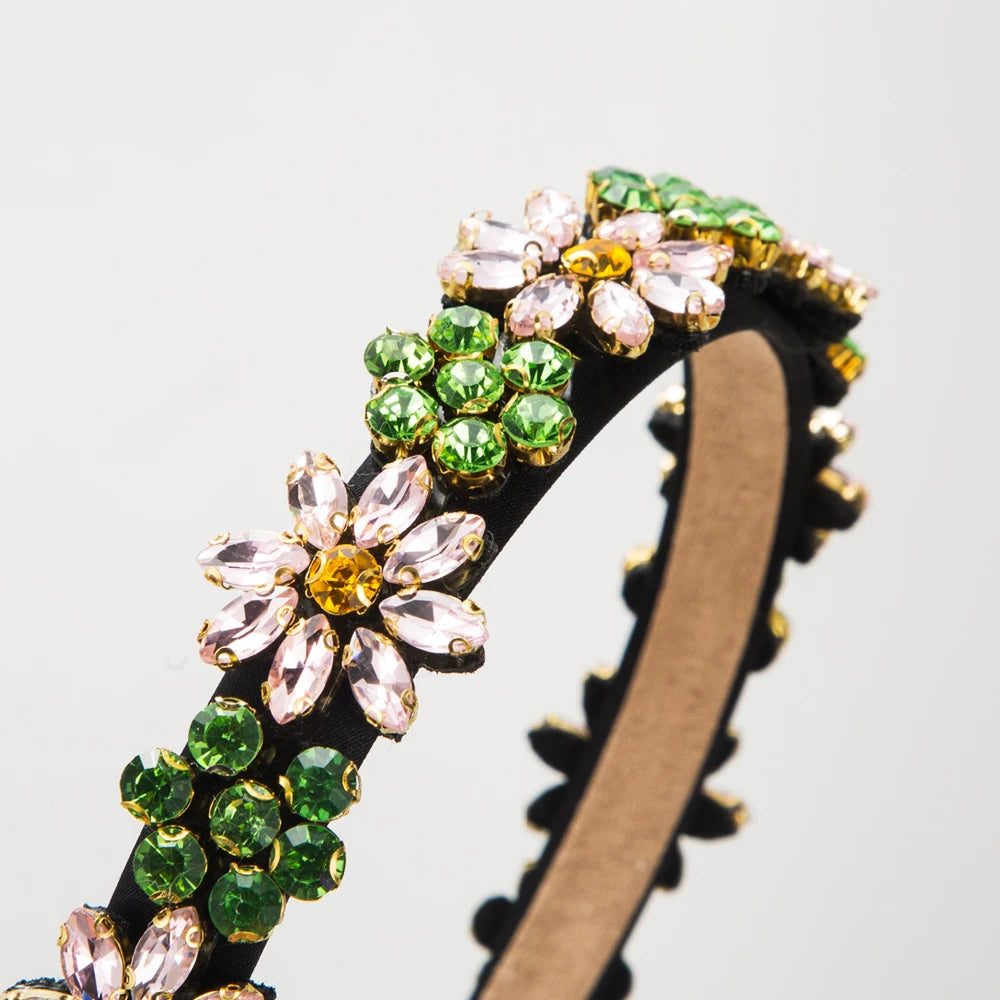 European and American Light Luxury Retro Hair Bands, High-end Fine Edged Glass Drill Bit Bands, Versatile Flower Hair Accessorie