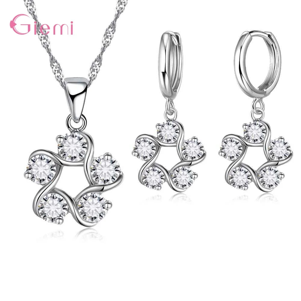 925 Silver Needle Jewelry Sets for Women Girls 34 Models Option Austrian Crystal Rhinestone Pearl Pendant Necklace Earrings
