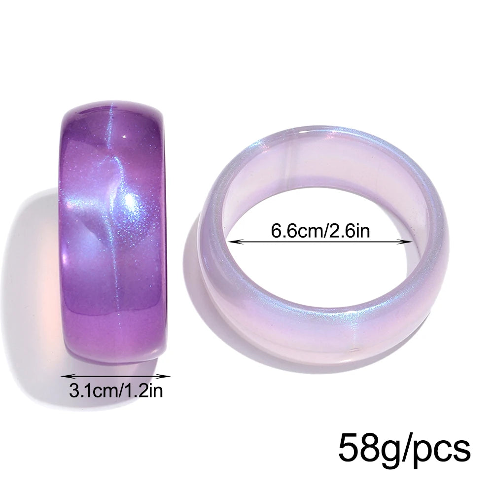 Trendy Resin Purple Wide Geometric Chunky Bangles for Women Fashion Acrylic Beaded Bangle Bracelets Party Jewelry Gifts