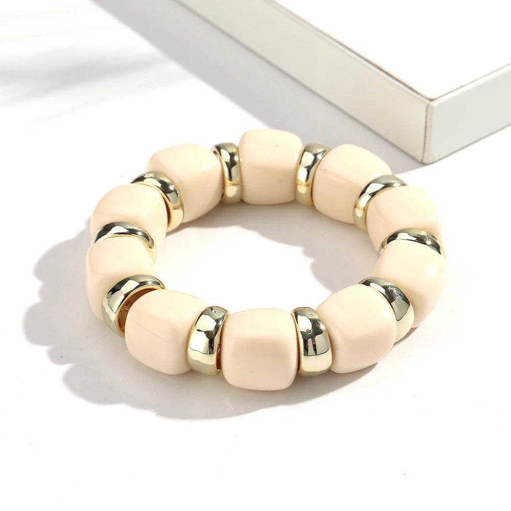 Trendy Acrylic Colorful Square Beads Elastic Bracelets Elegant Resin Geometric Stackable Bangles Bracelet Women's Jewelry Gifts