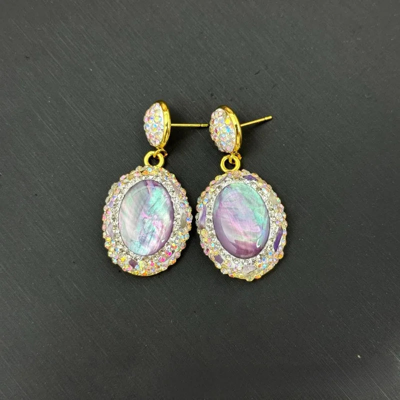 Shell Earrings for Women Geometric Inlaid Rhinestones Vintage Jewelry Sets Light Luxury Fashion Elegant Aretes De Mujer