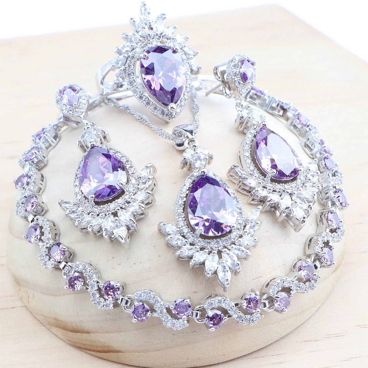 925 Silver Red Zircon Bridal Jewelry Sets Wedding Stones Bracelets Earrings Rings Pendant Necklace Set For Women