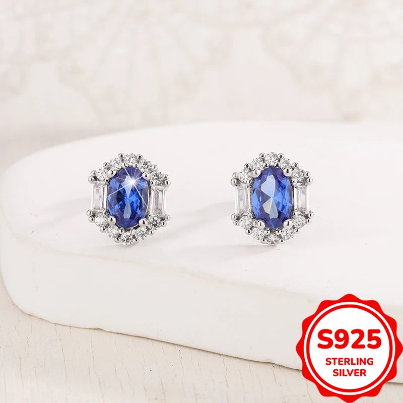 S925 Sliver Plated New Fashion Sapphire Prong Earring For Ladies-High Quality Jewelry Wedding Party Gift