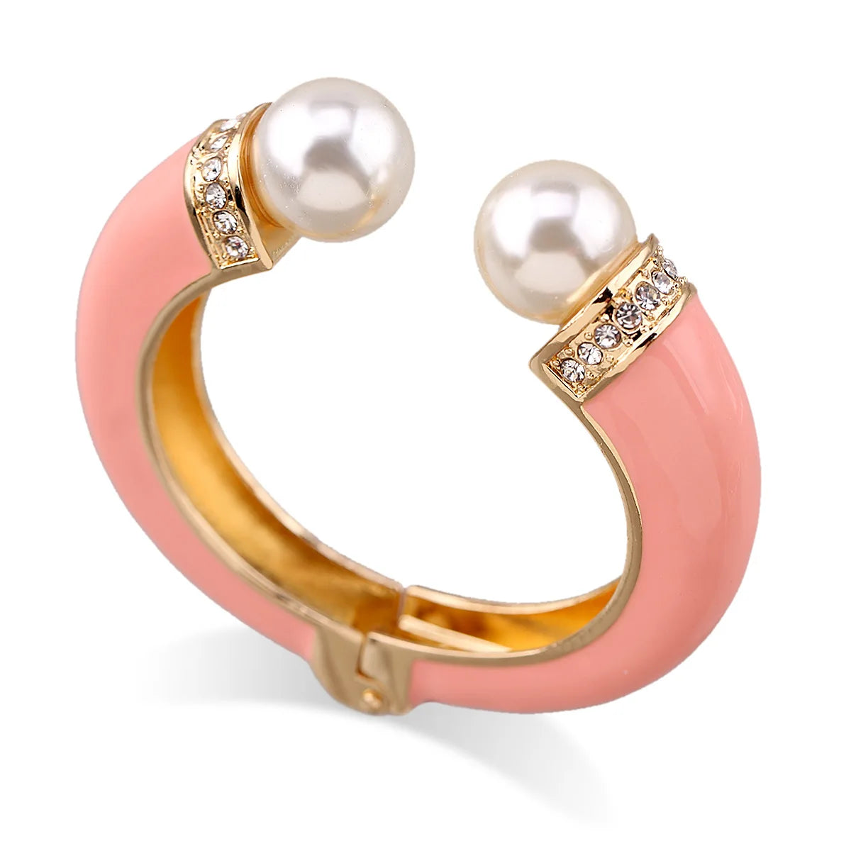 KMVEXO Sweet Pink Enamel Metal Spring Bangles For Women Exaggerated Geometric Wide Cuff Bracelets Girl's Aesthetic Jewelry
