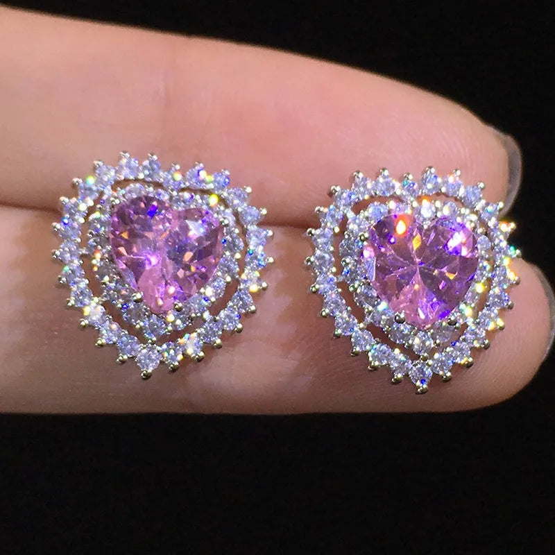 Peach Heart Stud Earrings Exquisite Women Dangle Earrings for Princess Party Wedding Engagement Christmas Jewelry