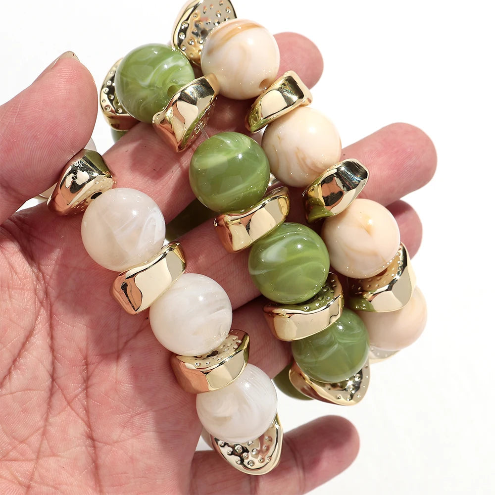 Trendy Acrylic Geometric Round Beads Stretch Bracelets for Women Fashion Irregular CCB Beaded Bangele Bracelet Jewelry Accessory
