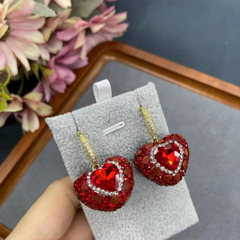 New crystal heart-shaped earrings for women dazzling AAA zircon jewelry