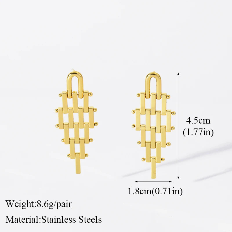 EILIECK 316L Stainless Steel Zircon Feather FOREVER Pendant Earrings For Women Fashion Ear Dangle Gold-Plated Jewelry Gift