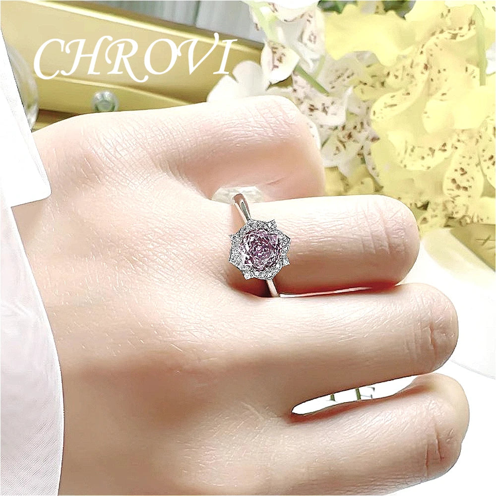 Luxury-Style 925 Sterling Silver Rose Diamond Flower Necklace Pendant Earring Ring Women's Set