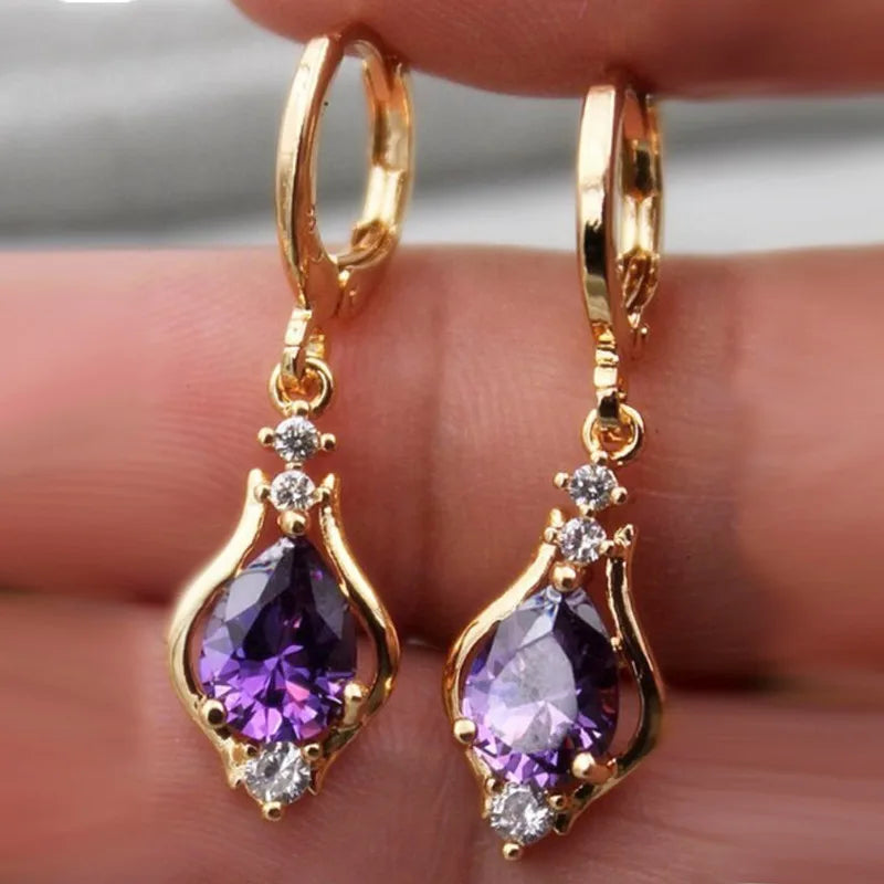 Light Luxury Temperament Accessories Earrings Multi-color Drop-shaped Zircon Earrings for Female Women Party Elegant Jewelry
