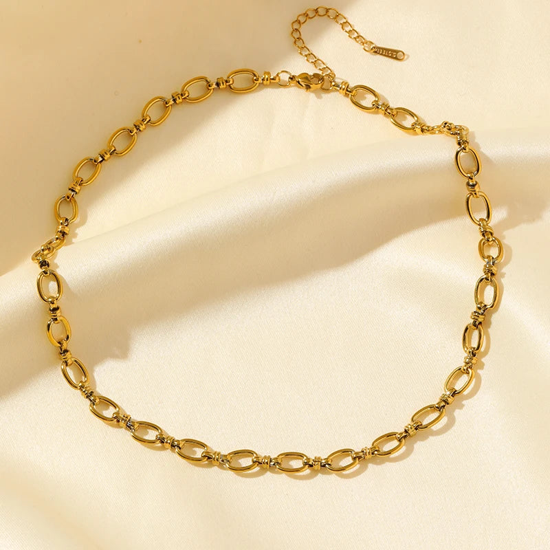 EILIECK 316L Stainless Steel Gold Color Chain Statement Necklace Bracelet For Women Charm Simple Jewelry Bijoux Jewelry Set Gift