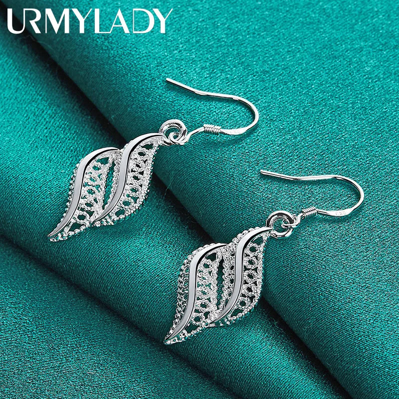 URMYLADY 925 Sterling Silver Leaf Earrings For Women Wedding Party Fashion Charm Jewelry