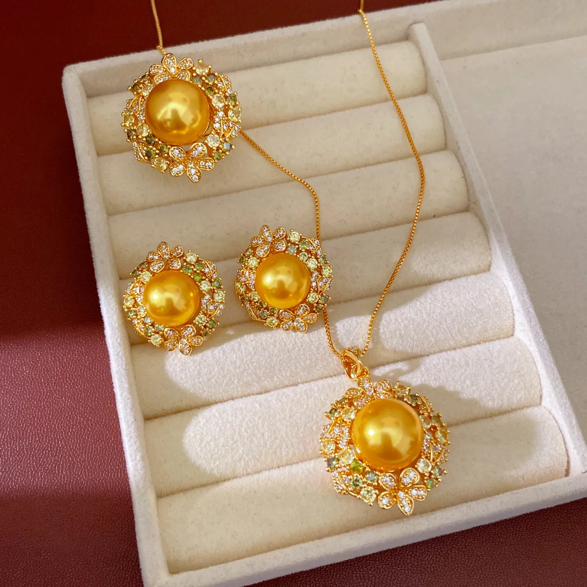 3Pcs/4 Pcs Party Jewelry Set Large Size Pearl Necklace Earrings Rings Ladies Fashion Shiny Zircon Jewelry for Party Banquet K