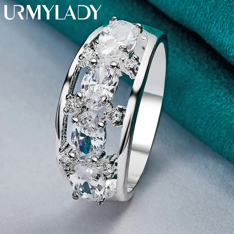 URMYLADY 925 Sterling Silver Oval Zircon 7-10# Ring For Women Wedding Party Gift Fashion Charm Jewelry