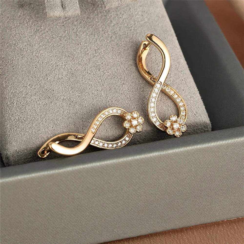 Elegant Female White Round Flower Zircon Stone Hoop Earrings Gold Color Unique Gift Party Wedding Jewelry For Women