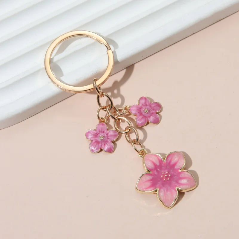 Cute Plant Keychain Sakura Flower Key Ring Enamel Key Chains For Women Girls Handbag Accessorie Car Keys DIY Sweet Jewelry Gifts