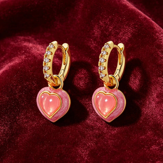 Small Trendy Pink Heart peach White Zircon Stone Hoop Earrings For Charm Luxury Women Vintage Gold Color Wedding Jewelry