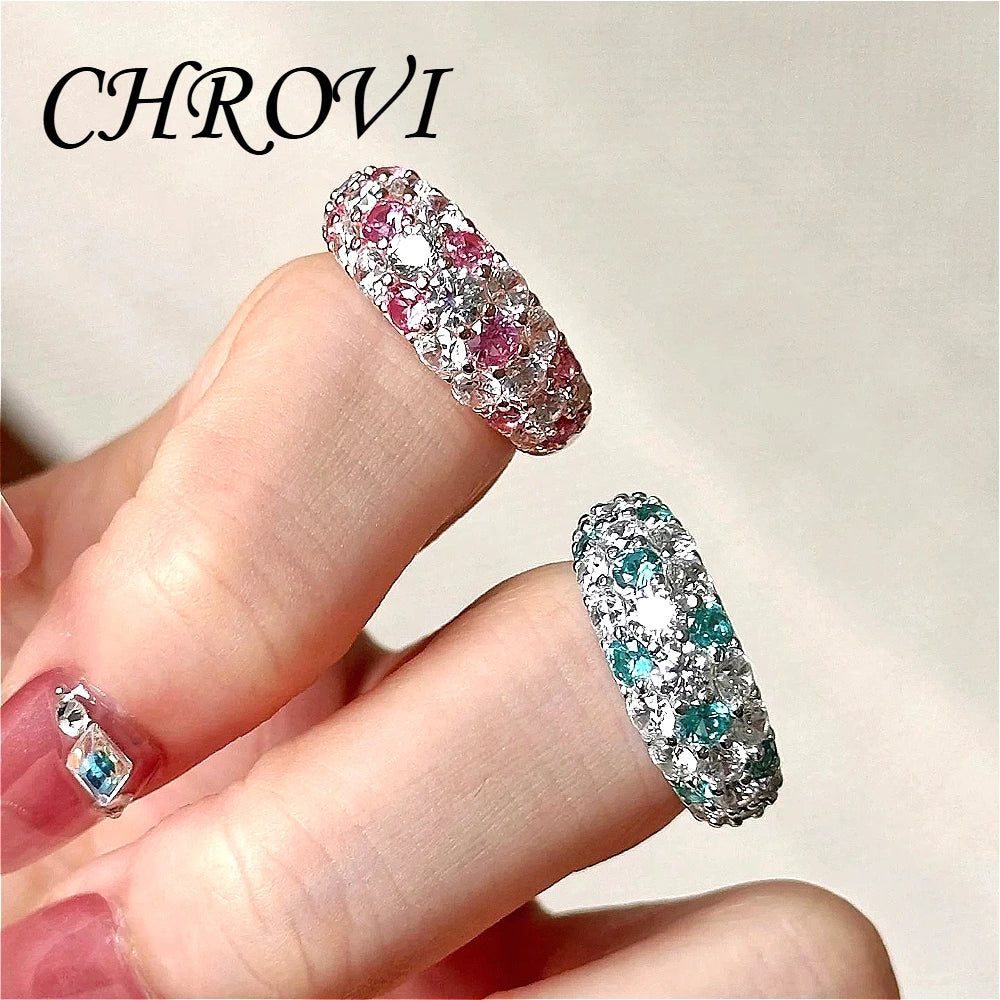 Retro 925 Sterling Silver Botanical Mint Color Ring, Colorful Frosted Pastry, Full Diamond Set Pink sapphire Ring, Women's Acces