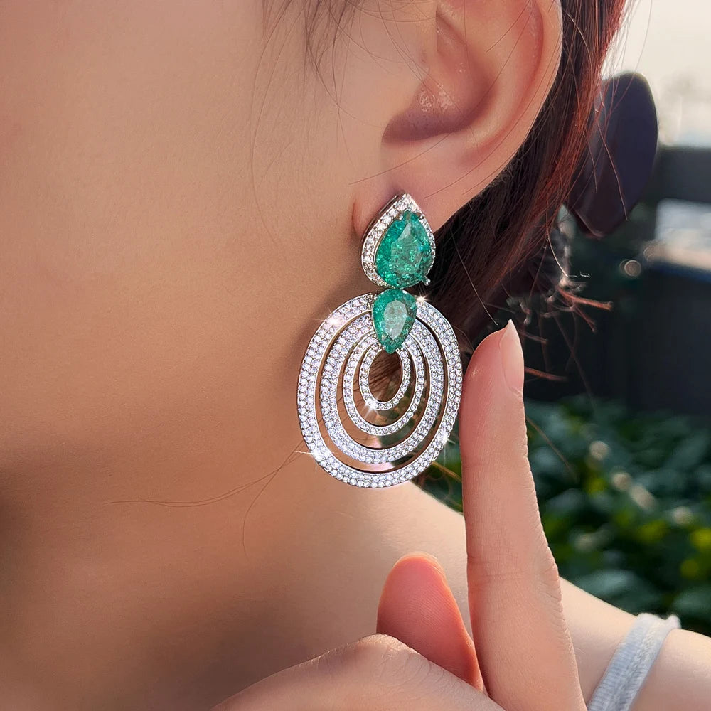 ThreeGraces Gorgeous Shiny Green Ice Crack Design Zirconia Big Round Shape Bridal Wedding Party Drop Earrings for Women E2044