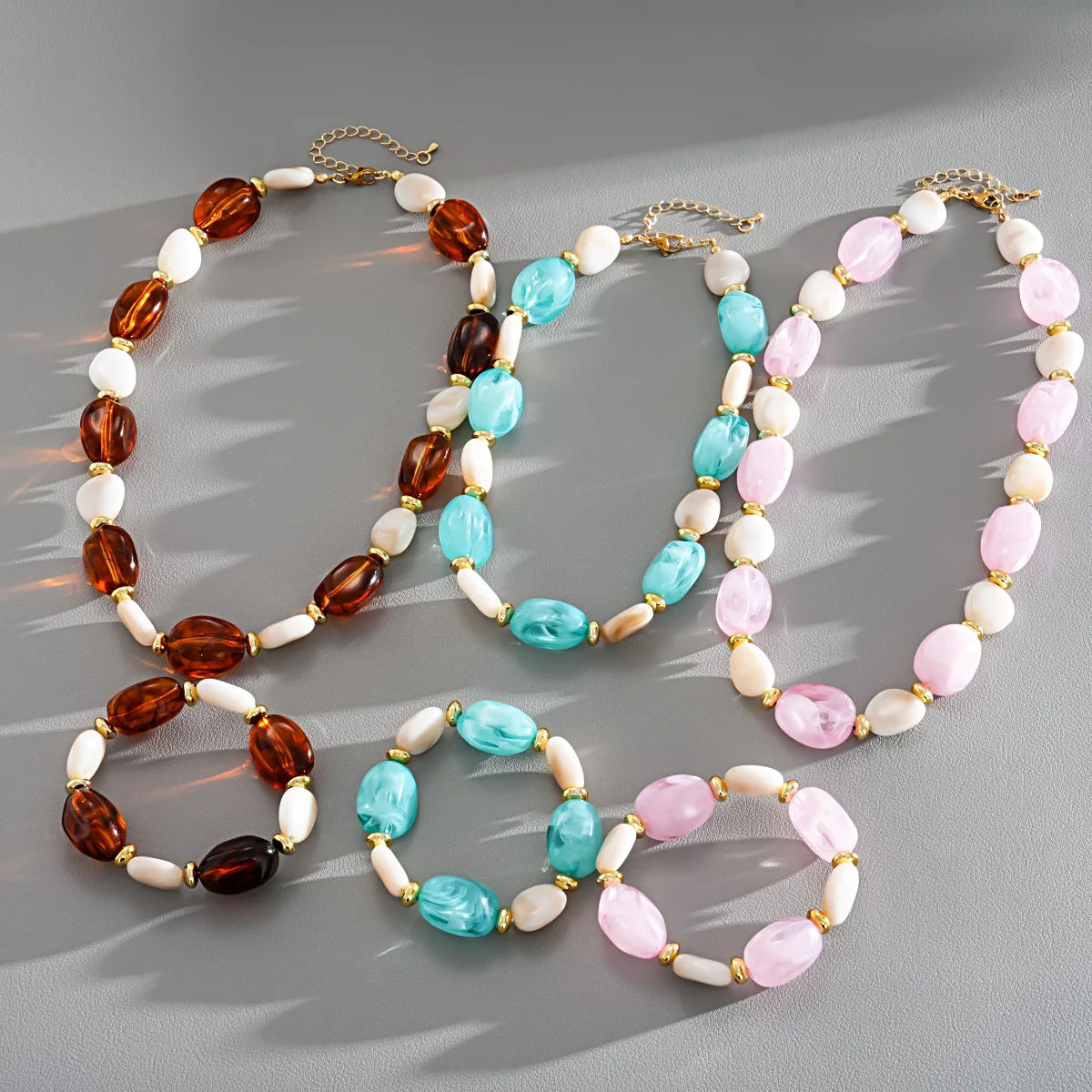KMVEXO 2Pcs/Set Irregular Oval Acrylic Personalized Necklace Bracelet Women High-quality Elastic Bracelet Versatile Accessorys ﻿