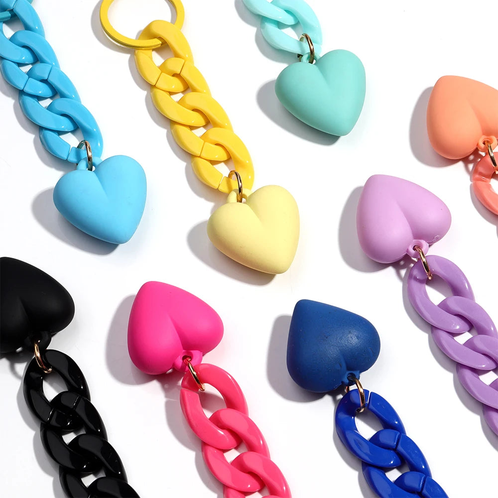 Handmade Heart Keychain Acrylic Plastic Link Chain Key Ring For Women Handbag Pendant Accessorie Car Keys Jewelry Gifts