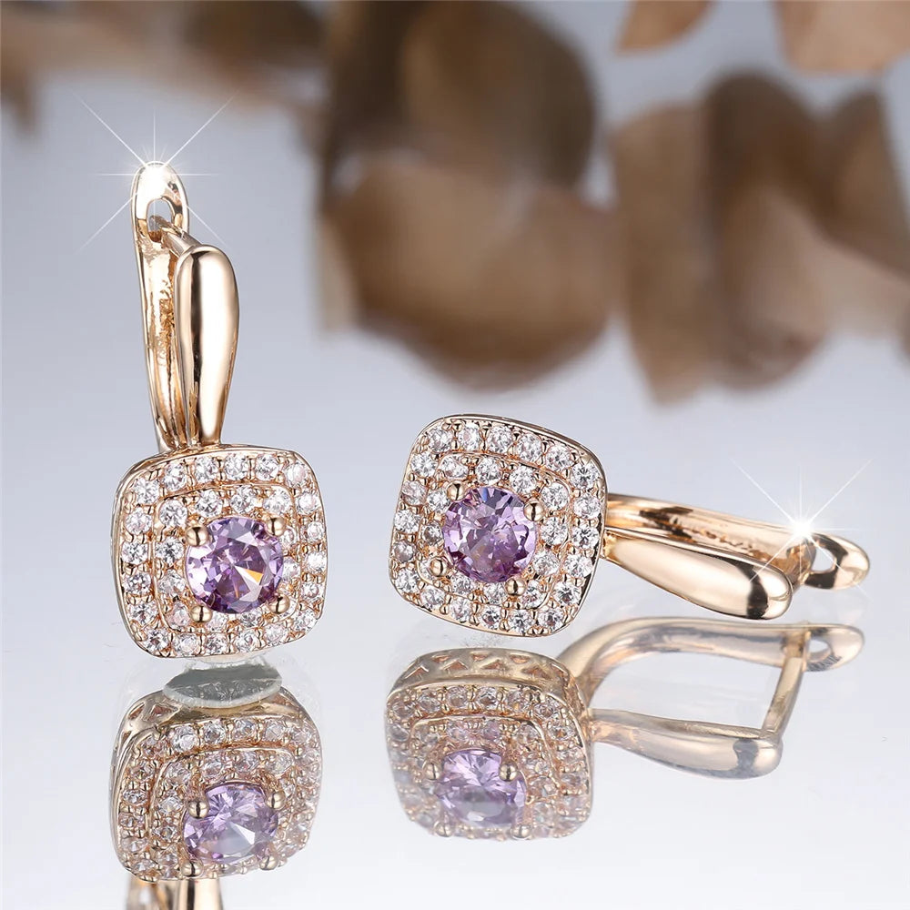 Charm Female White Purple Crystal Zircon Stone Hoop Earrings Gold Color Simple Wedding Jewelry For Women