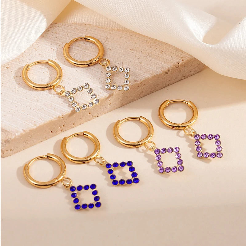 ANENJERY 316L Stainless Steel Heart Geometry Cross Star Circular Zircon Pendant Earrings For Women Fashion Simple Jewelry Gifts