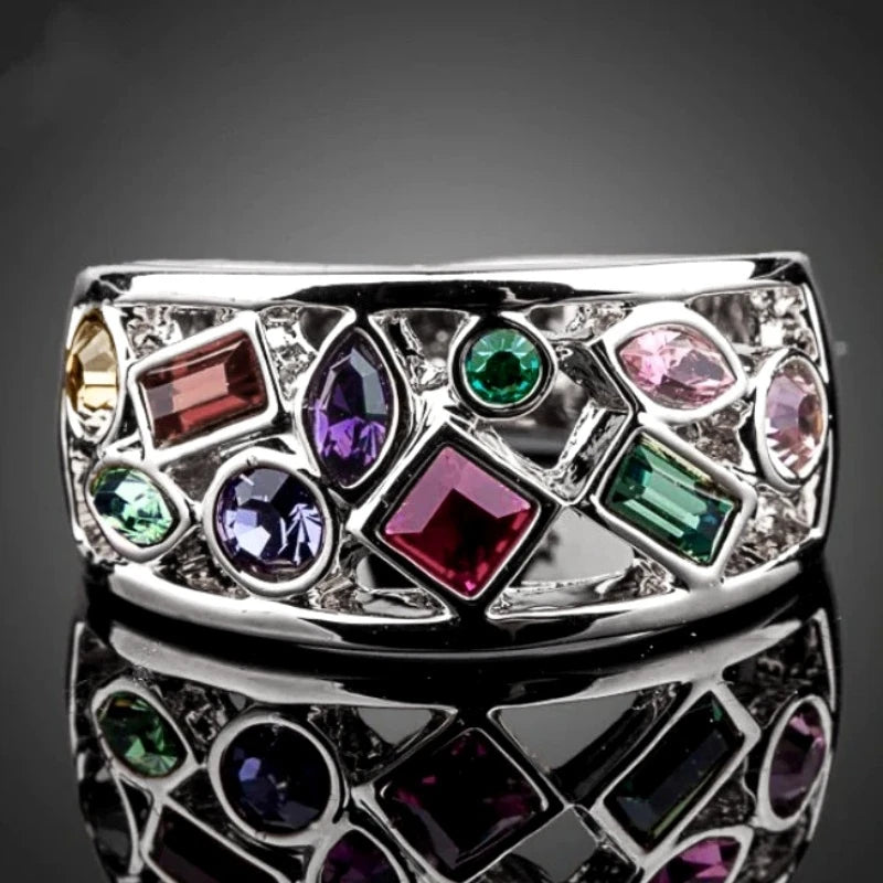 Exquisite Women Band Finger Ring Jewelry Round/Oval/Triangle/Marquise Stones Anniversary Birthday Gift Fashion Daily Ring