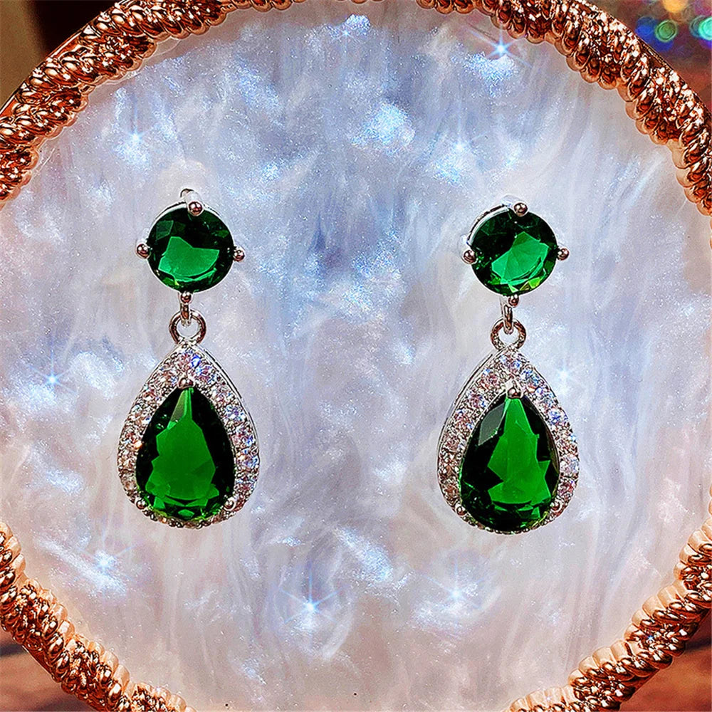 Luxury Female Blue Yellow White Zircon Stone Drop Dangle Earrings Cute Silver Color Party Jewelry For Women